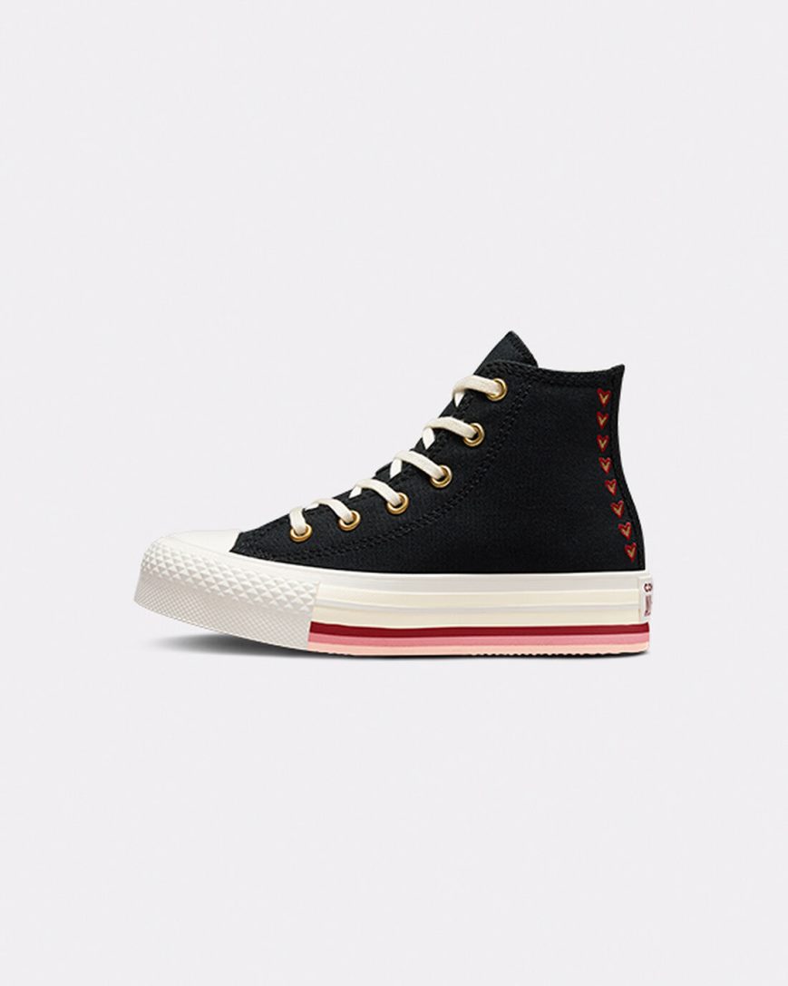 Girls' Converse Chuck Taylor All Star Lift Hearts High Top Platform Shoes Black | AU E406CG